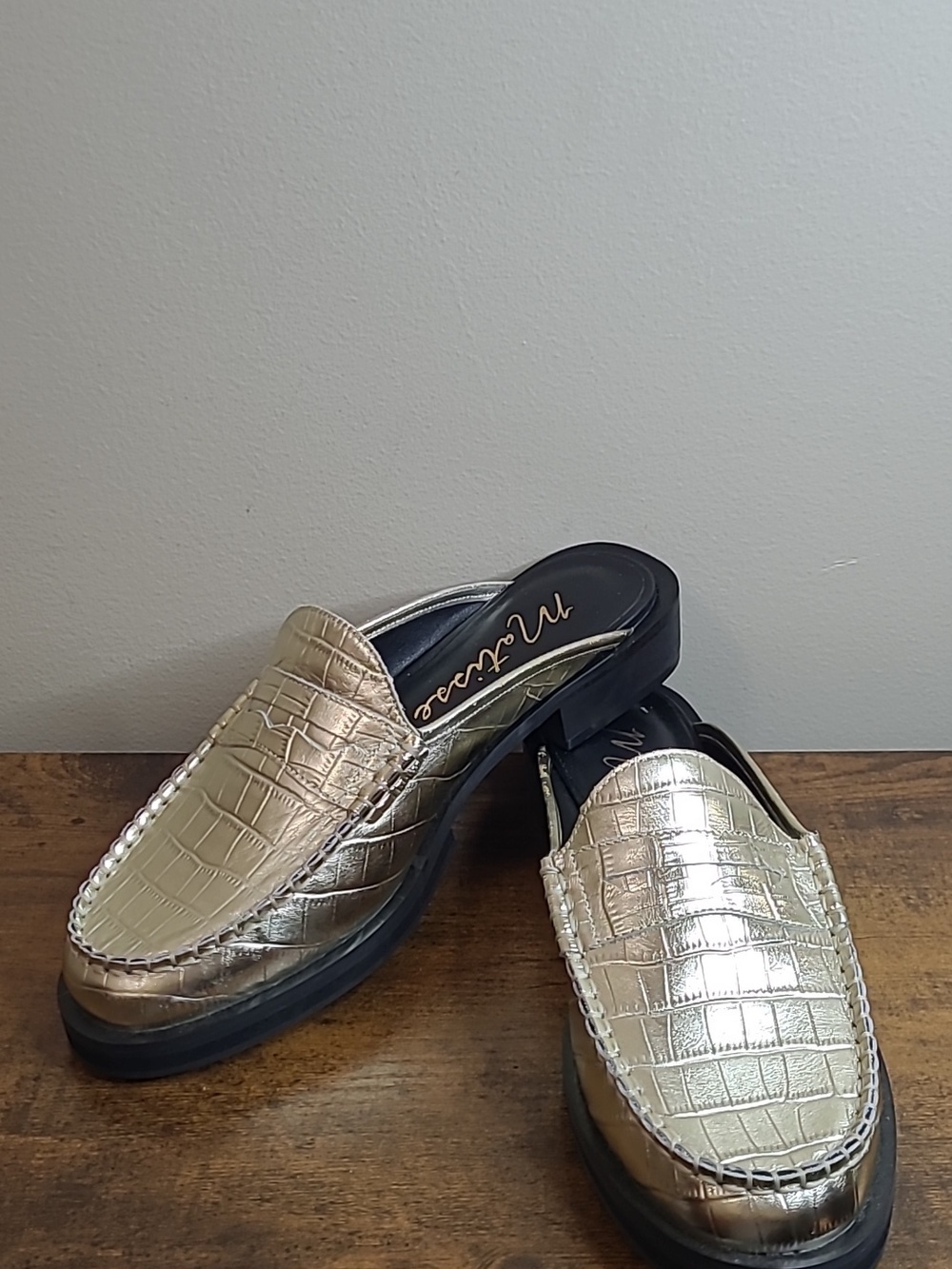 Matisse TASHA Croc-Embossed Soft Gold Leather Slip-On Penny Loafers size 7